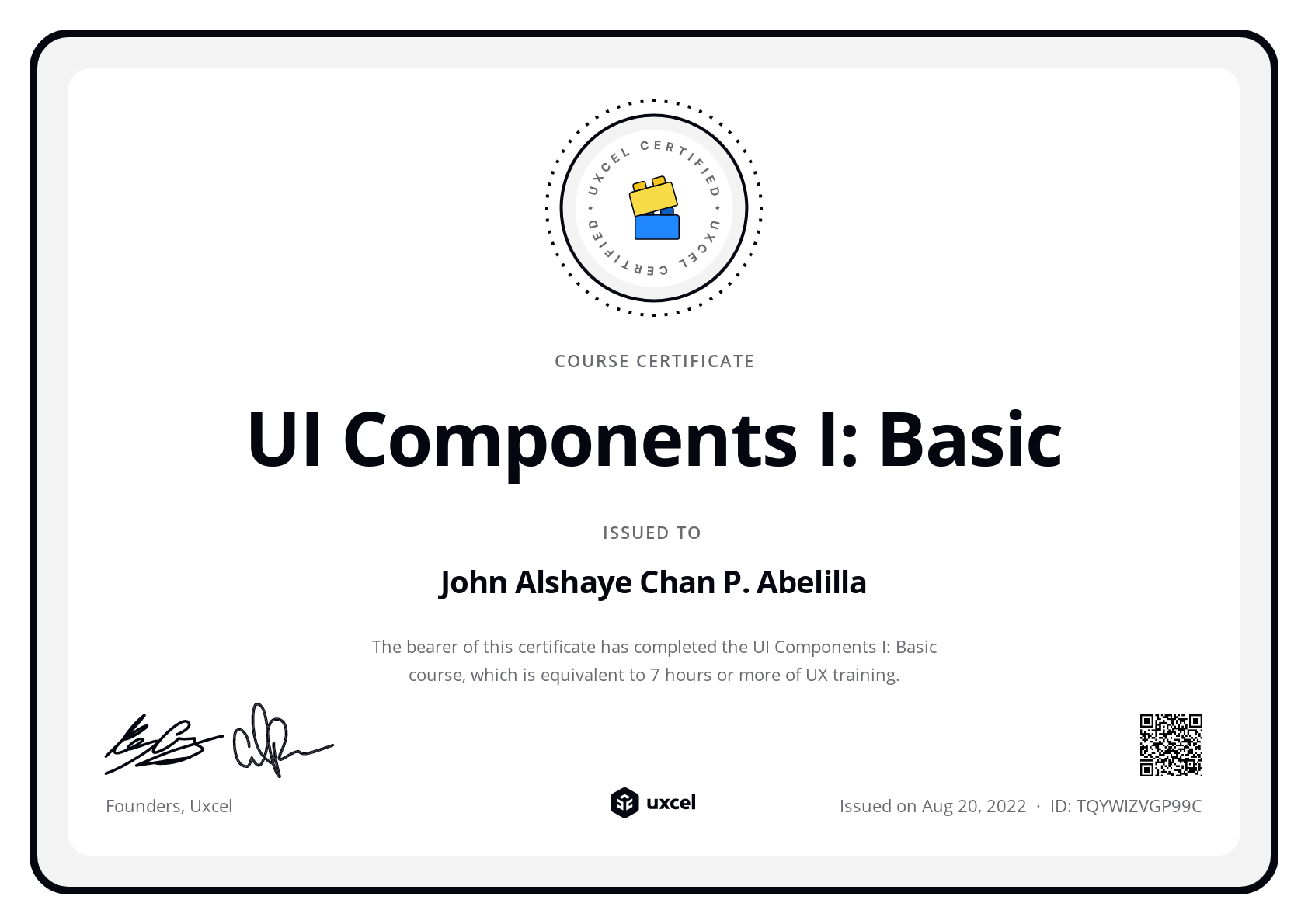 John Alshaye Chan Abelilla's certificate